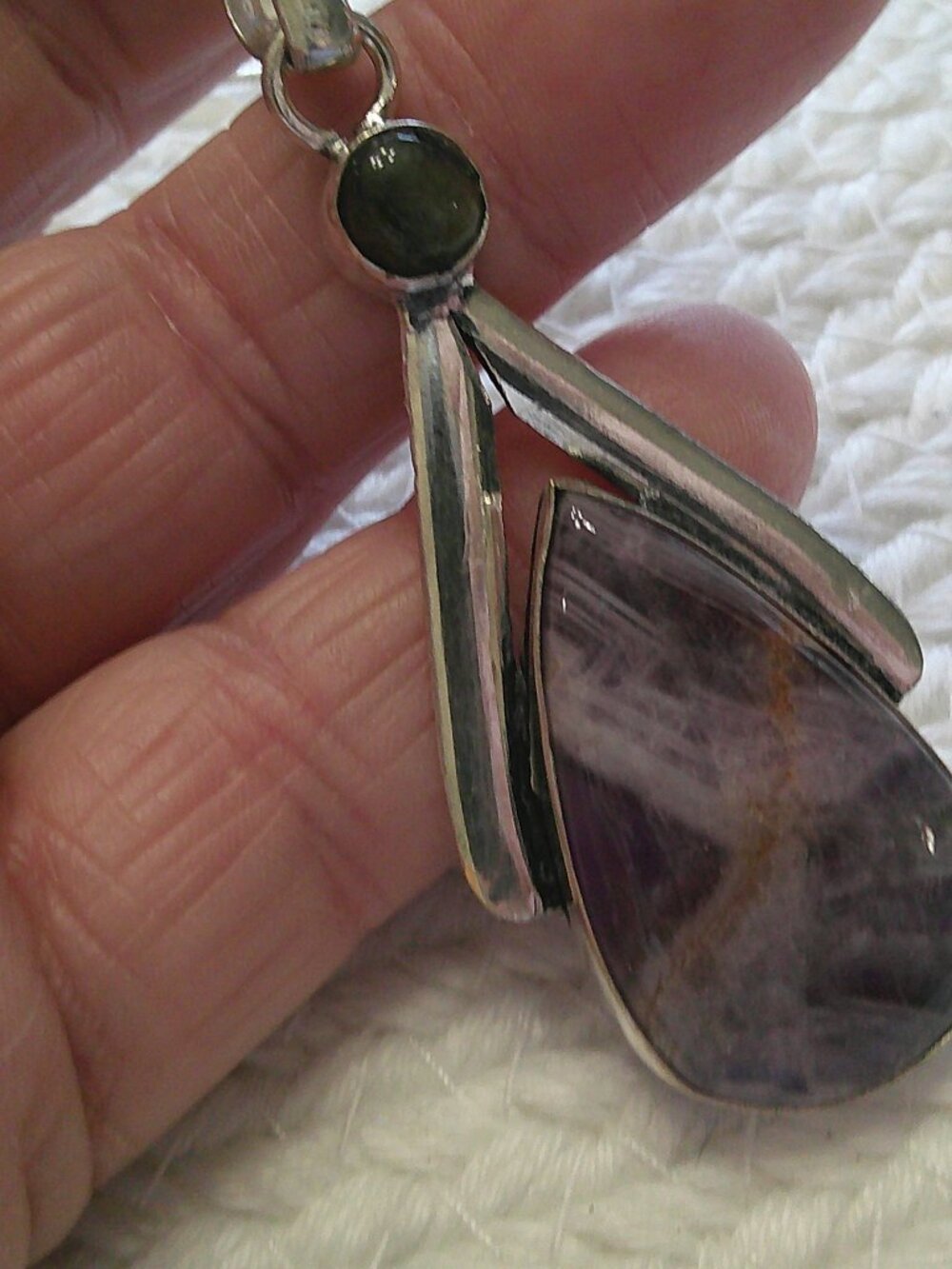 Elegant CHEVRON AMETHYST & LABRADORITE Handmade Sterling 925 Pendant/Chain #759E